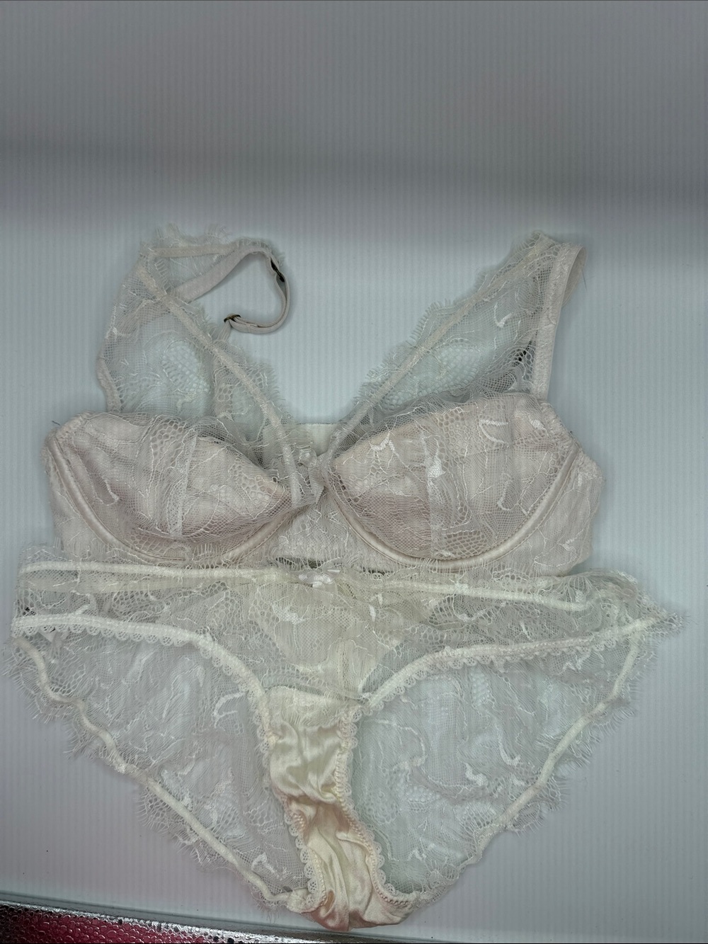 Sheer Cream Lace Bra & Brief Set — Delicate Women's Intimates